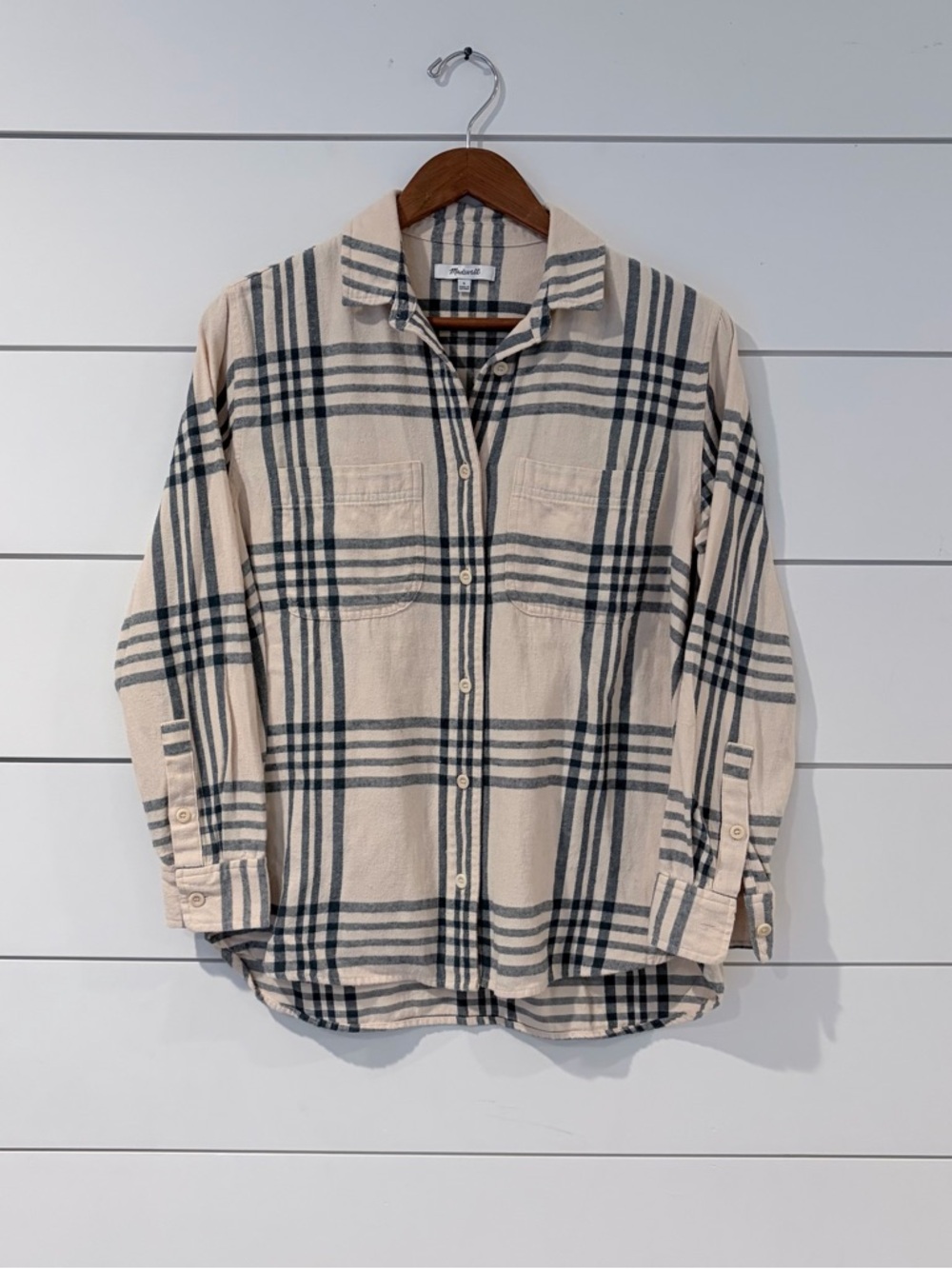 Madewell Plaid Flannel Shirt Small Neutral Cottagecore Casual - Picture 1 of 8